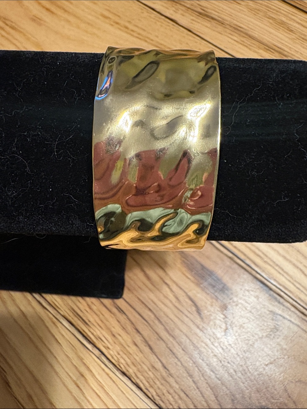 Hammered Wide Cuff Bracelet - Gold Tone